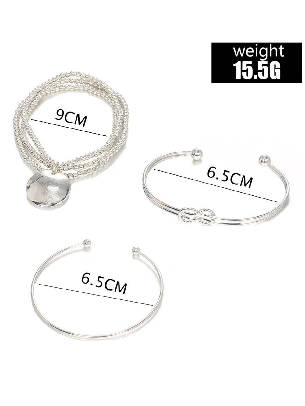 Silver Bohemian Beaded 3-piece Bracelet Set