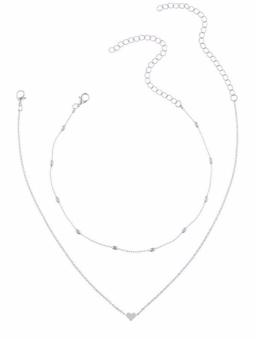 Silver Valentine Heart Shaped Layered Chain Necklace