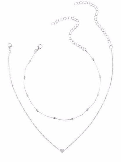 Silver Valentine Heart Shaped Layered Chain Necklace