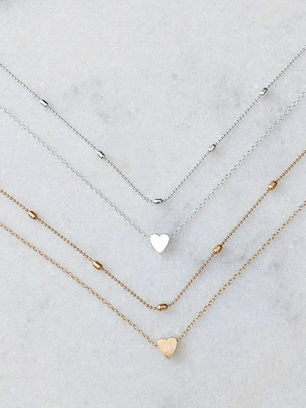 Silver Valentine Heart Shaped Layered Chain Necklace