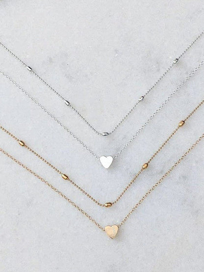 Silver Valentine Heart Shaped Layered Chain Necklace