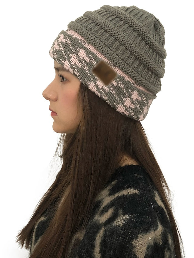 Women's Hat Beanie / Slouchy Black Wine Light Gray Outdoor Home Street Knitted Houndstooth Portable Windproof Comfort - LuckyFash™