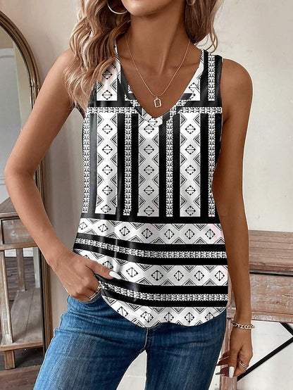 Women's Tank Top Vest Geometric Vacation Print Black Sleeveless Vintage Ethnic Boho V Neck Summer