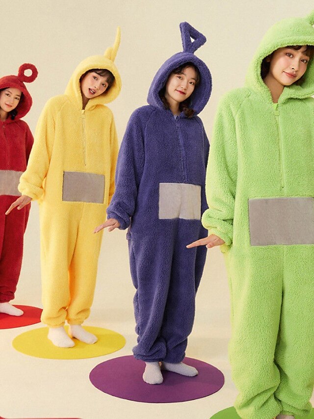 Adults' Kigurumi Pajamas Nightwear Alien Teletubbies Character Onesie Pajamas Flannel Cosplay For Men and Women Christmas Animal Sleepwear Cartoon Festival / Holiday Costumes - LuckyFash™