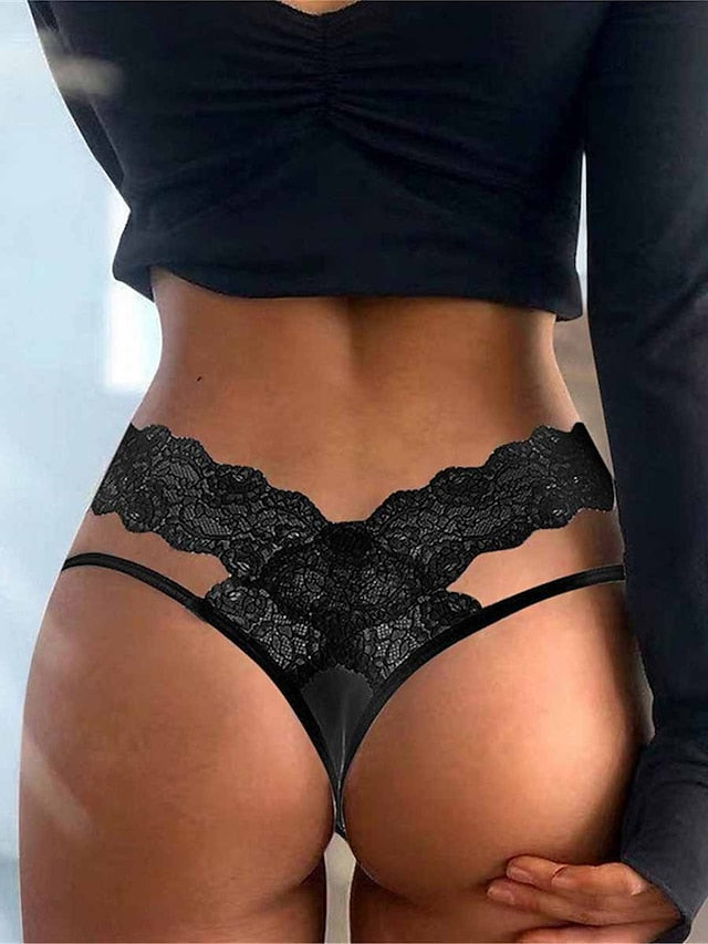 Women's Sexy Lingerie Panties Pure Color Fashion Hot Bed Valentine's Day Lace Breathable Summer Spring Black White - LuckyFash™