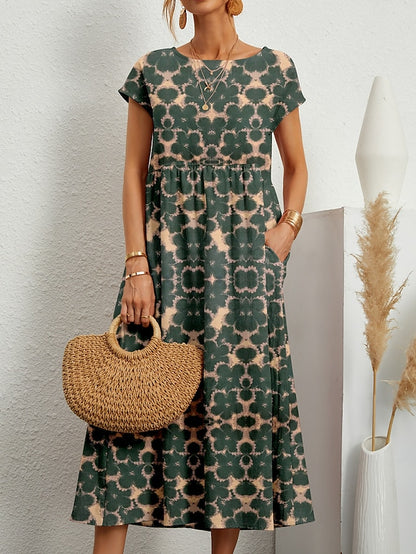 Women's Casual Dress Summer Dress Print Dress Floral Print Crew Neck Long Dress Maxi Dress Fashion Streetwear Outdoor Holiday Short Sleeve Regular Fit Yellow Red Blue Summer Spring S M L XL 2XL - LuckyFash™