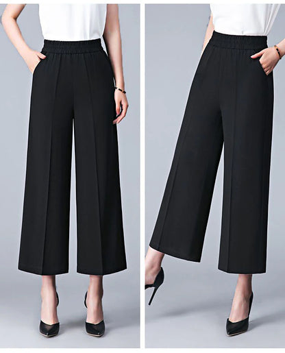 Women‘s Wide Leg Dress Work Pants Trousers Baggy Full Length Pocket Micro-elastic High Rise Streetwear Casual Street Black White XL 2XL Summer Spring