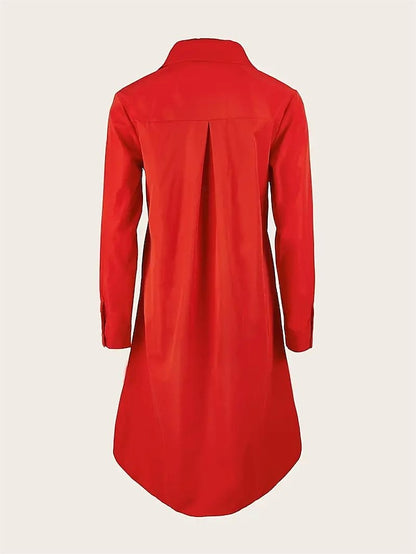 Women's Shirt Dress Casual Dress Shift Dress Midi Dress Outdoor Winter Dress Daily Polyester Elegant Casual Shirt Collar Pocket Rolled Cuff Long Sleeve Summer Winter Fall Spring 2023 Loose Fit Red - LuckyFash™