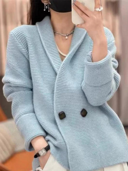 Women's Pullover Sweater Jumper Shirt Collar Ribbed Knit Polyester Button Summer Fall Outdoor Home Daily Stylish Casual Soft Long Sleeve Solid Color White Blue Beige One-Size