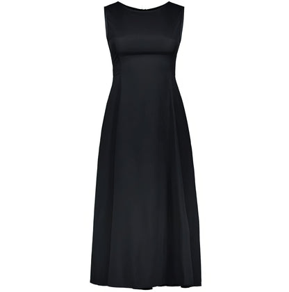 Midi Dresses - Sleeveless Round Neck Women's Large Swing Dress - MsDressly