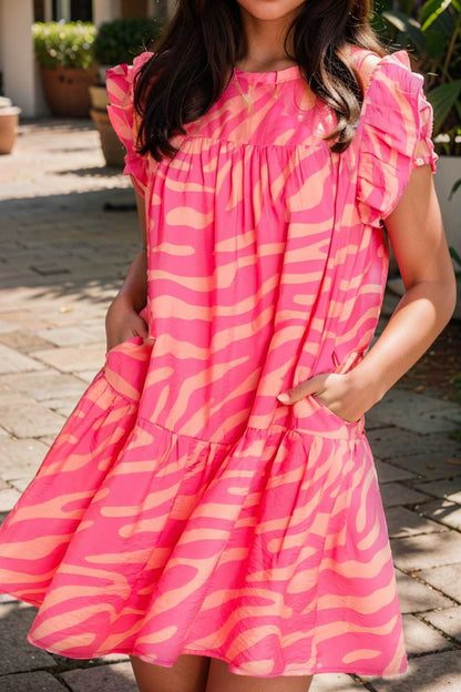 sloping shoulder ruffle print dress 111098