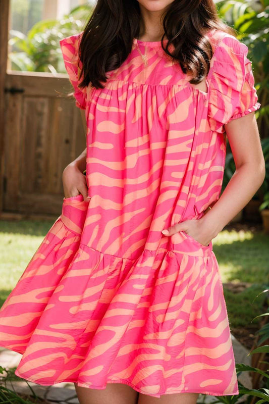 sloping shoulder ruffle print dress 106682