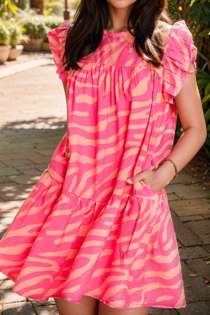 sloping shoulder ruffle print dress 107595