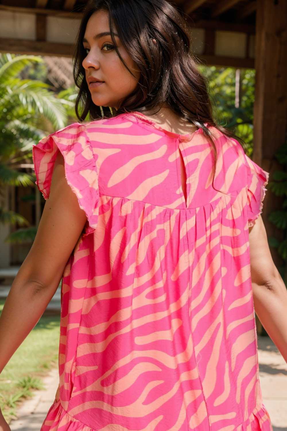 sloping shoulder ruffle print dress 108114