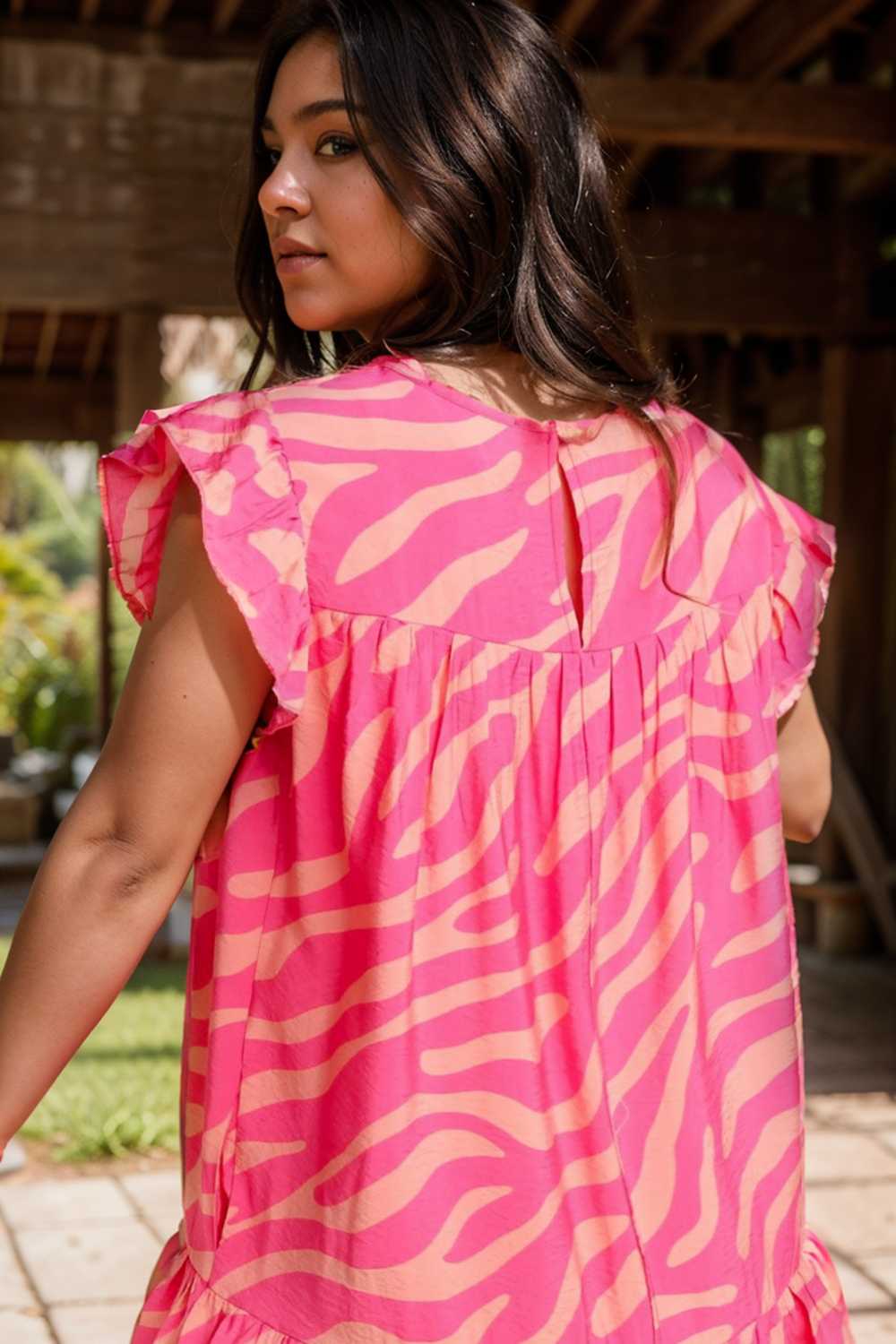 sloping shoulder ruffle print dress 107566
