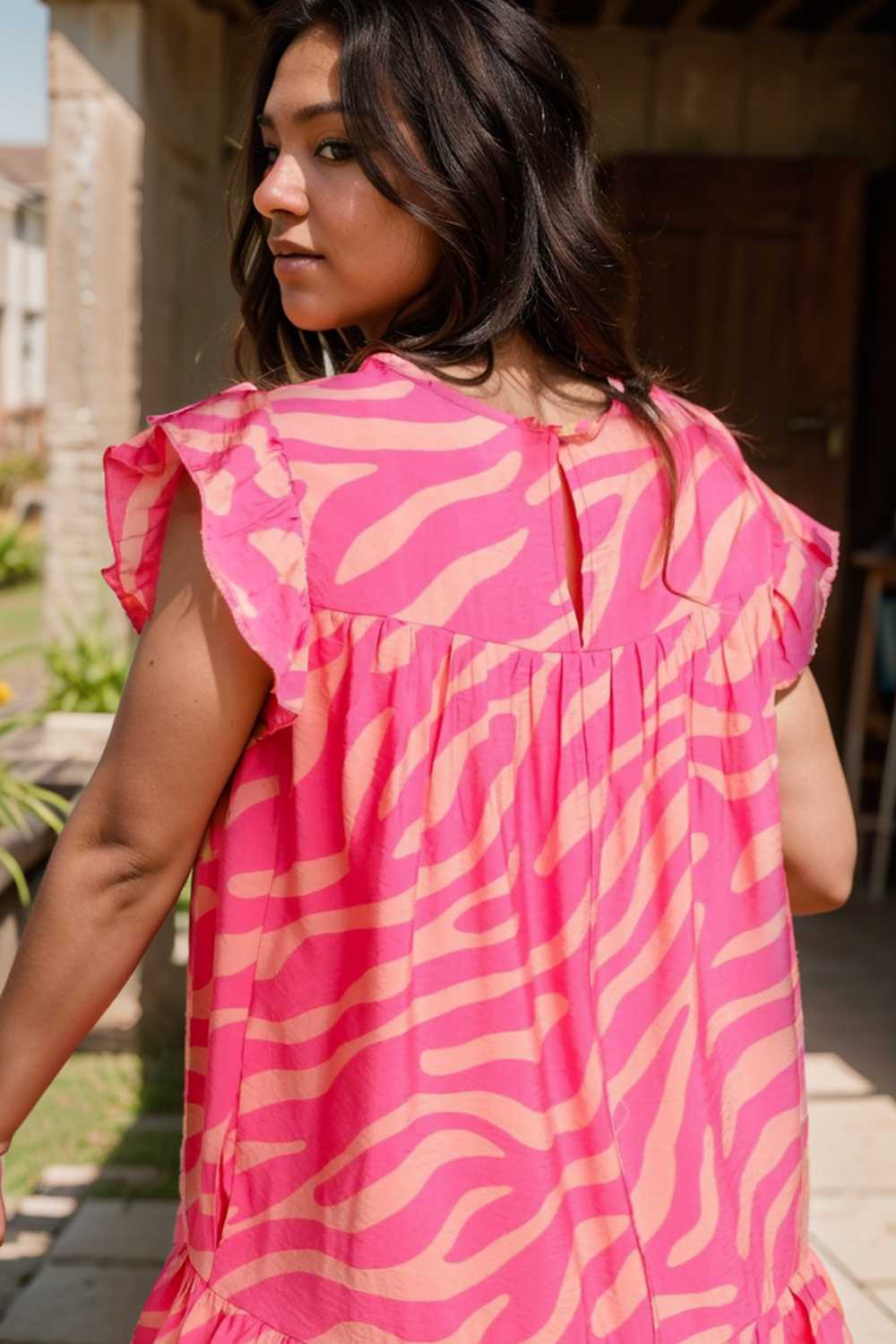 sloping shoulder ruffle print dress 107945