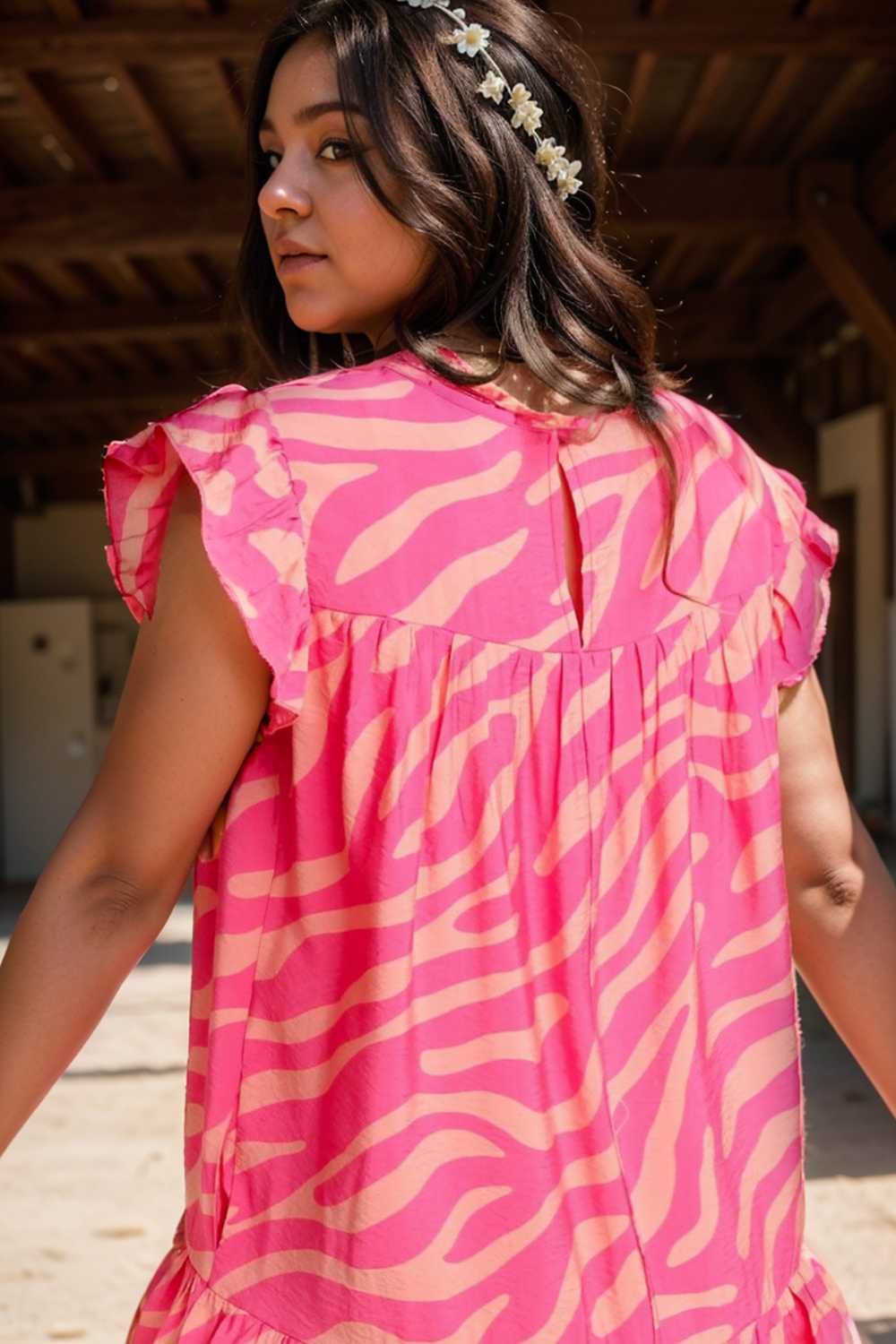 sloping shoulder ruffle print dress 108491