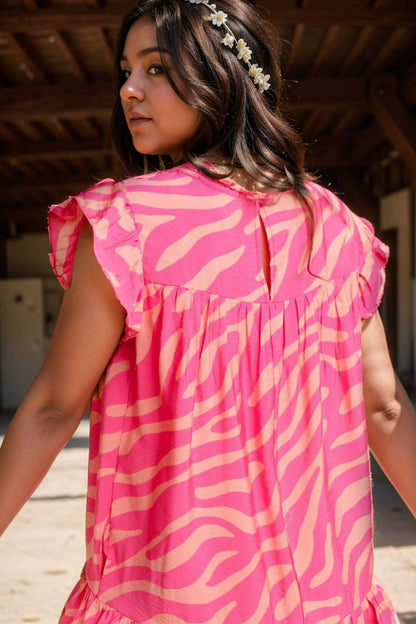 sloping shoulder ruffle print dress 108491