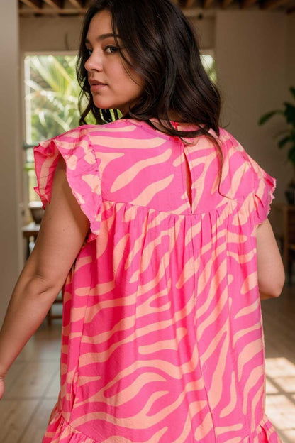 sloping shoulder ruffle print dress 107559