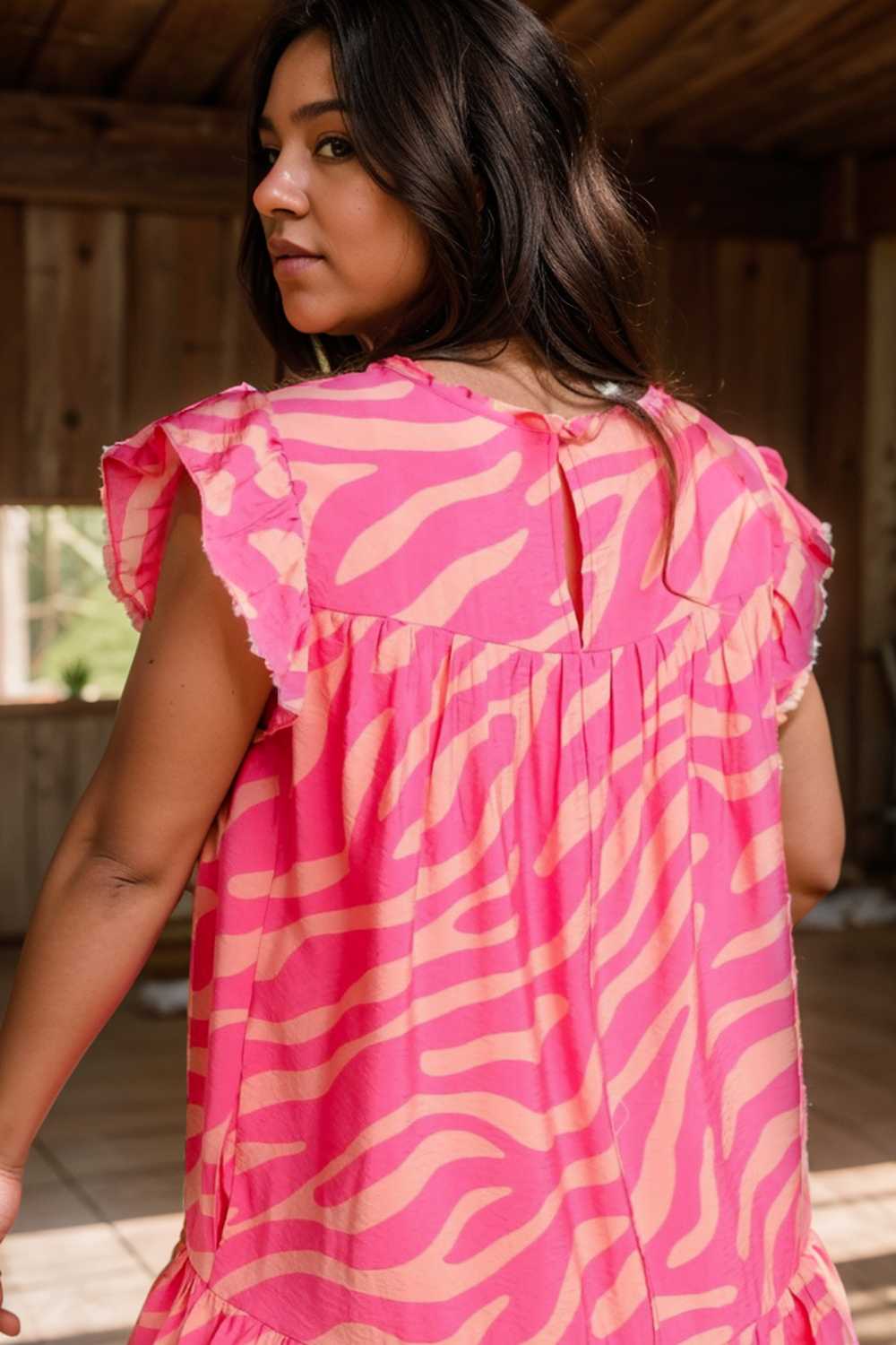 sloping shoulder ruffle print dress 107558