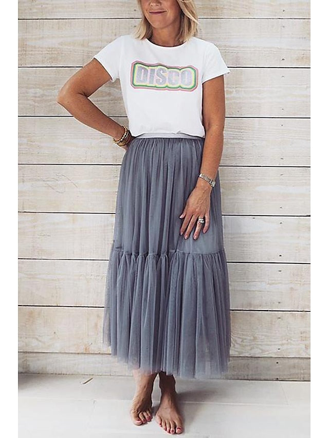 Women's Skirt Work Skirts Long Skirt Midi Skirts Patchwork Layered Tulle Solid Colored Office / Career Daily Spring & Summer Organza Fashion Summer Black White Light Green Pink