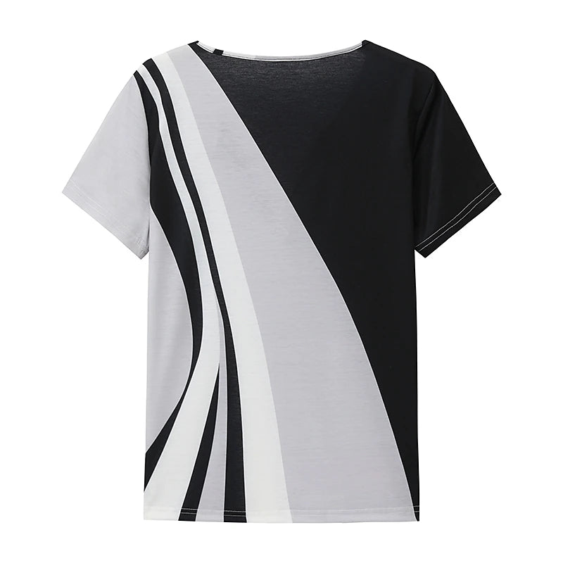 Women's T shirt Tee Henley Shirt Color Block Daily Weekend Button Print Black Short Sleeve Basic V Neck