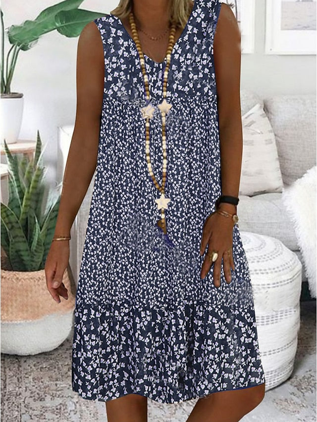 Women's Casual Dress Shift Dress Midi Dress Brown Sleeveless Floral Print Spring Summer V Neck Basic Daily Weekend 2023 S M L XL XXL 3XL - LuckyFash™