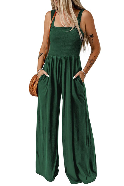 Solid Button Sling Pocket Wide-Leg Jumpsuit