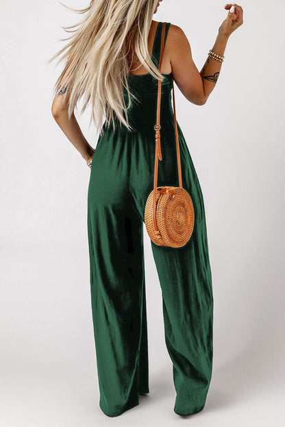 Solid Button Sling Pocket Wide-Leg Jumpsuit