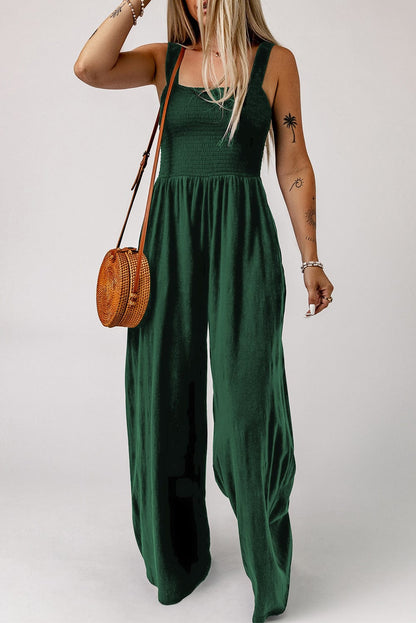 Solid Button Sling Pocket Wide-Leg Jumpsuit