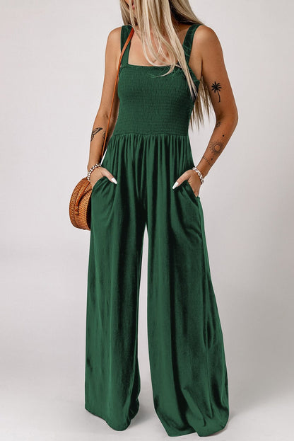 Solid Button Sling Pocket Wide-Leg Jumpsuit