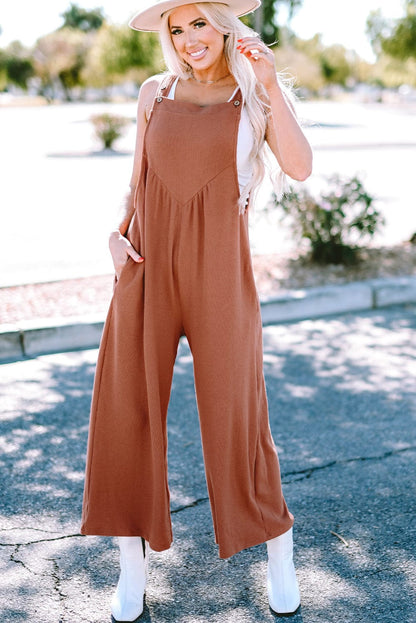 Solid Button Sling Pocket Wide-Leg Jumpsuit