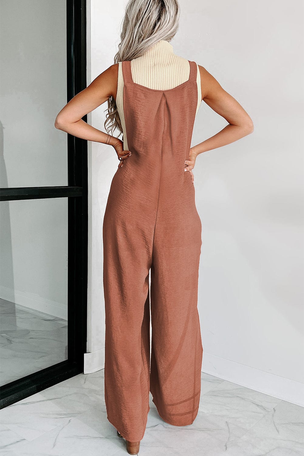 Solid Button Sling Pocket Wide-Leg Jumpsuit