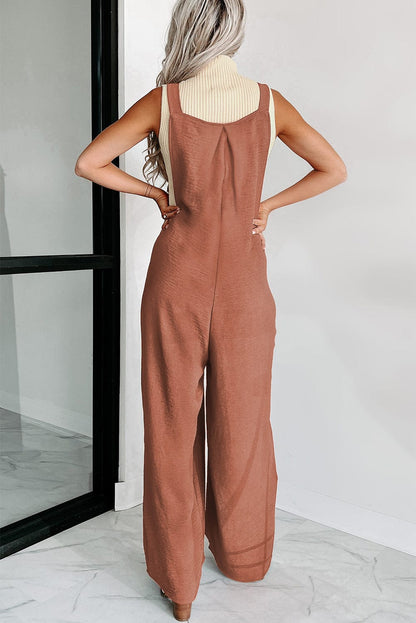 Solid Button Sling Pocket Wide-Leg Jumpsuit