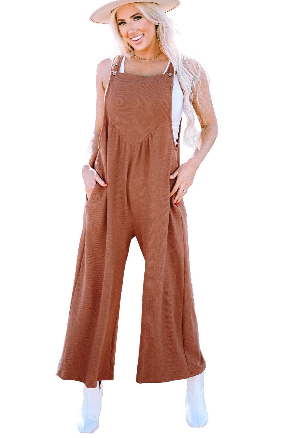 Solid Button Sling Pocket Wide-Leg Jumpsuit