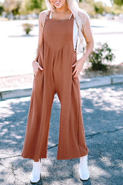 Solid Button Sling Pocket Wide-Leg Jumpsuit