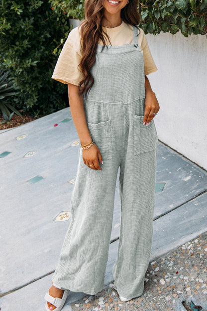 Solid Button Sling Pocket Wide-Leg Jumpsuit