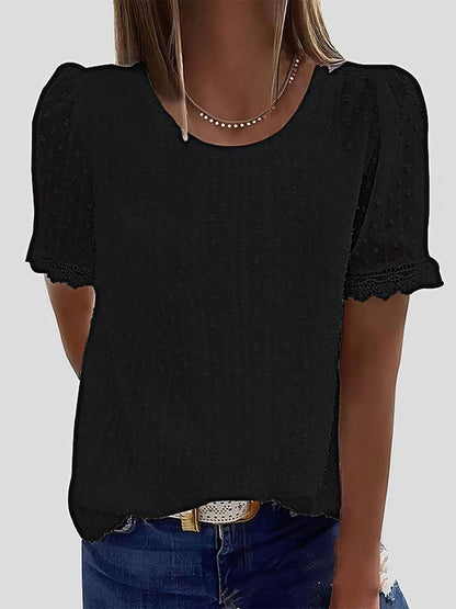 Solid Chiffon Round Neck Short Sleeve Top