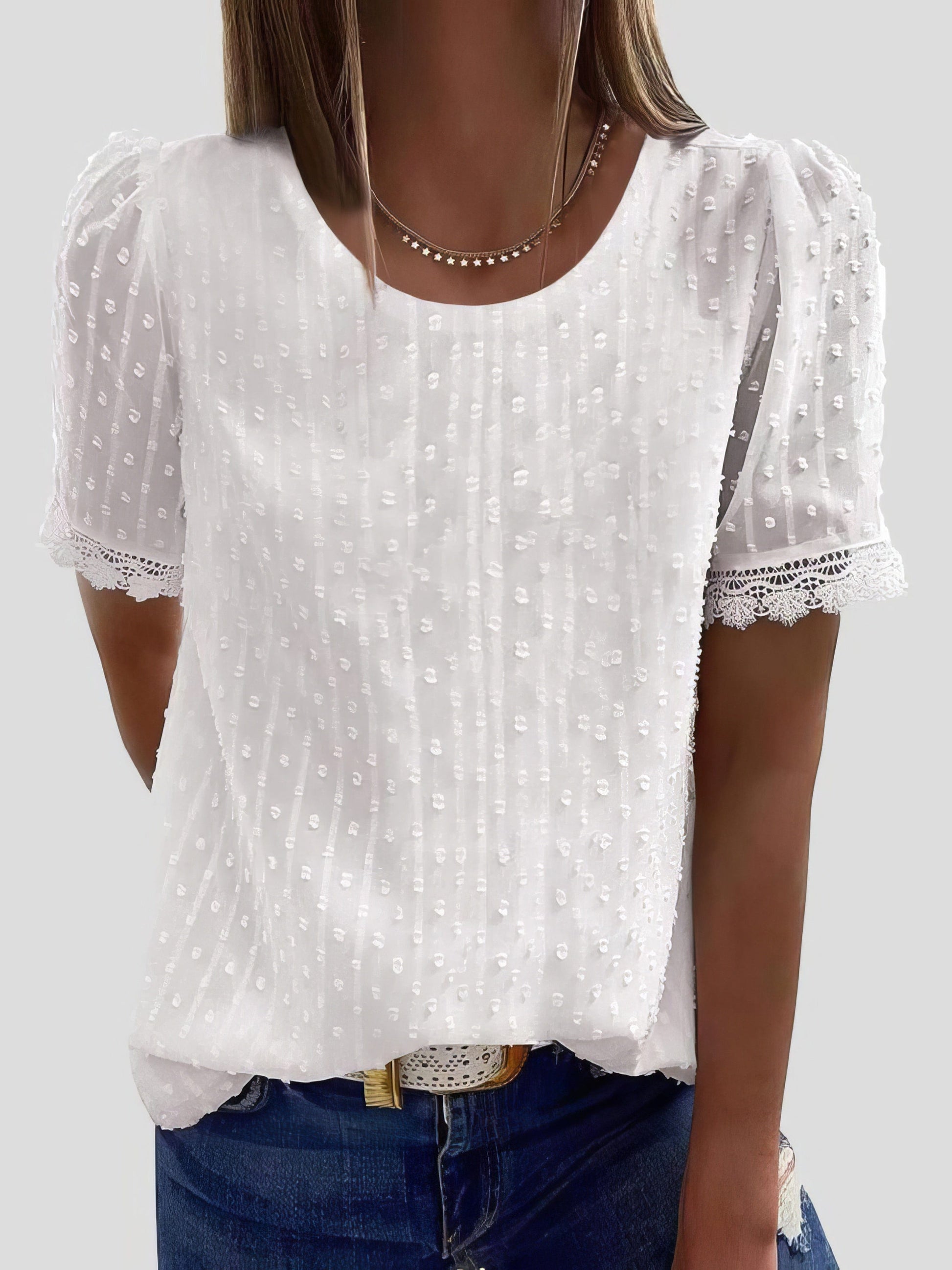 Solid Chiffon Round Neck Short Sleeve Top