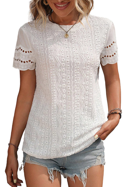 Solid Chiffon Round Neck Short Sleeve Top