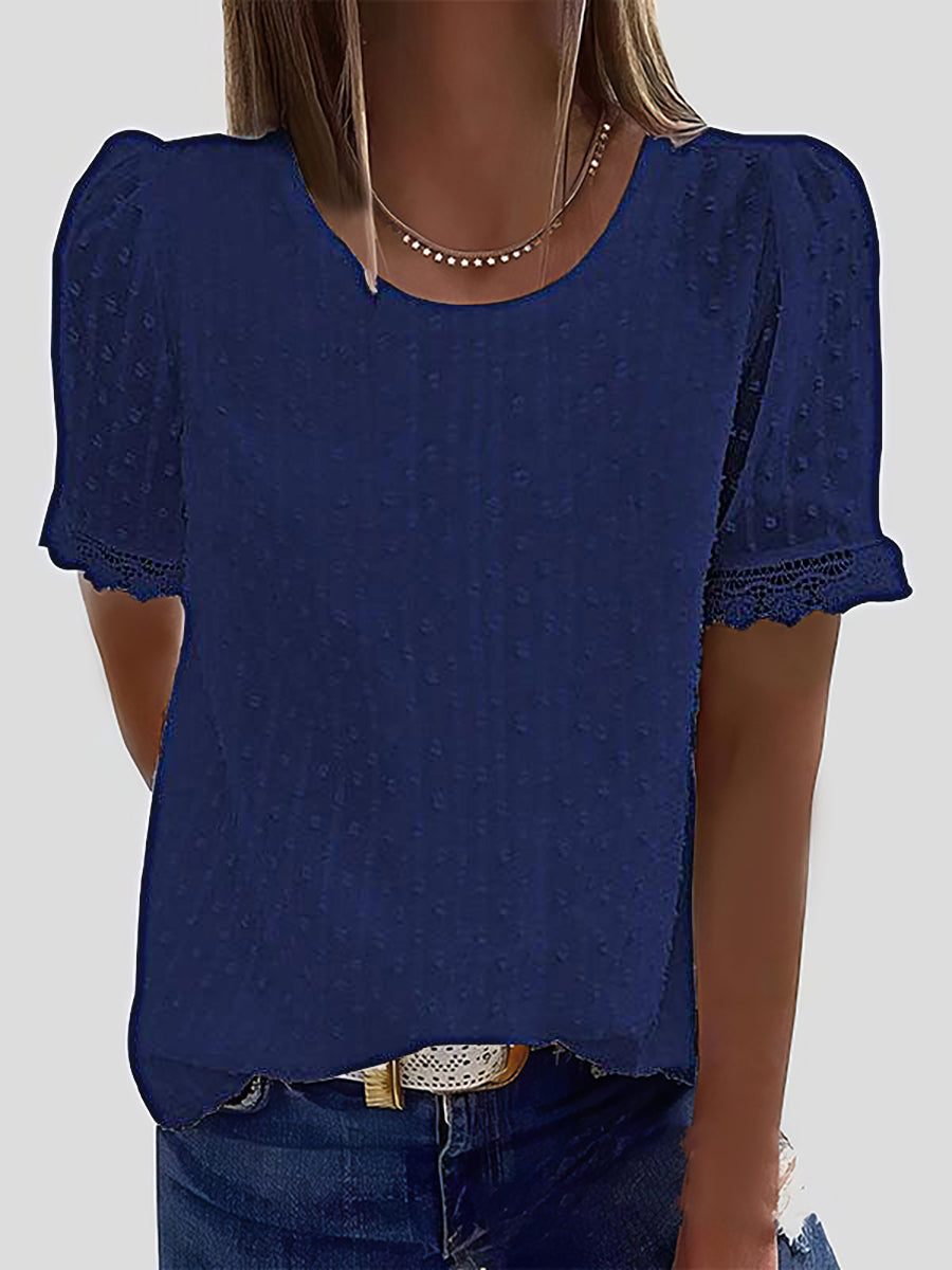 Solid Chiffon Round Neck Short Sleeve Top