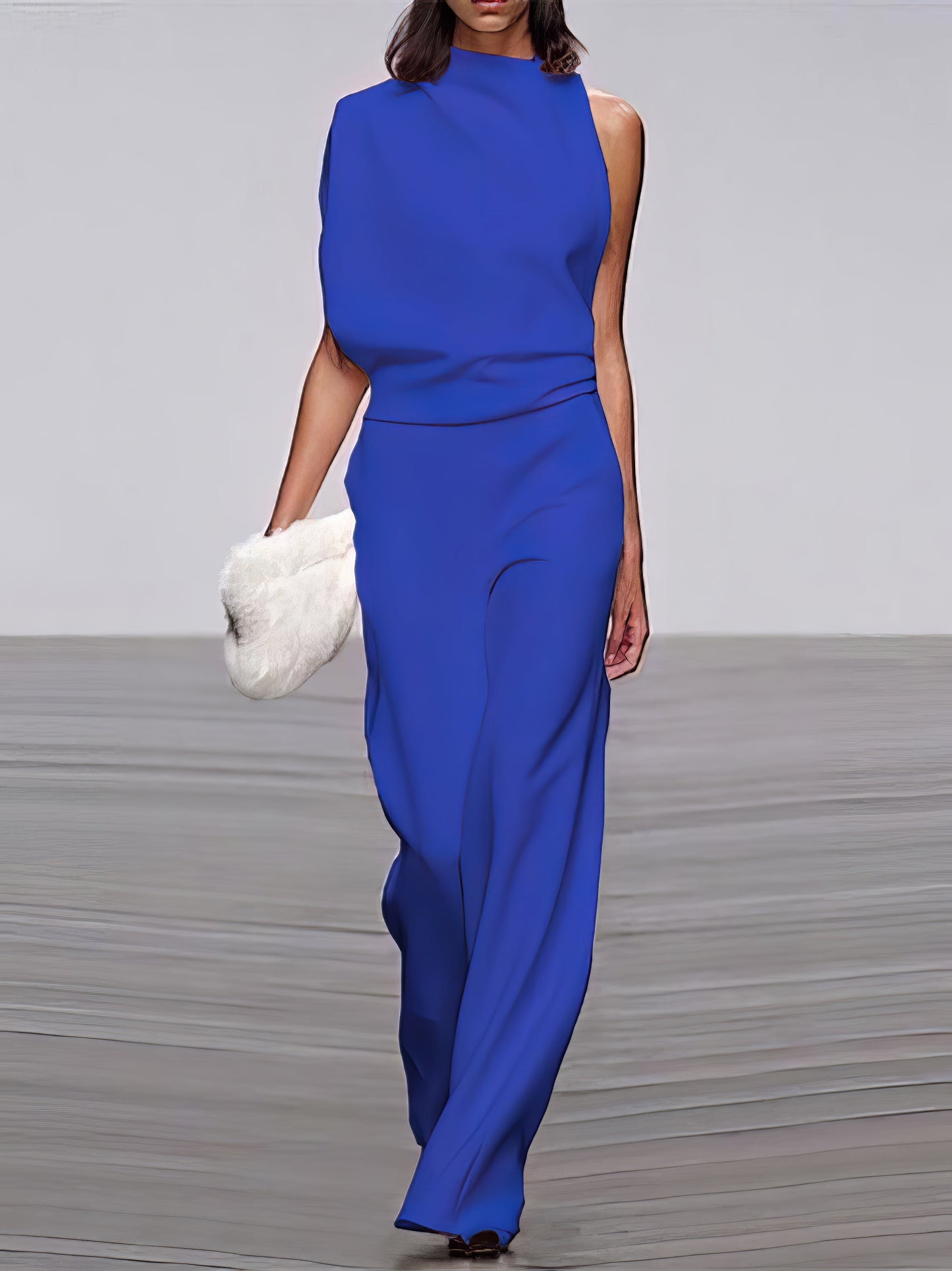 Jumpsuits - Solid Color One-shoulder Pile Collar Jumpsuit - MsDressly