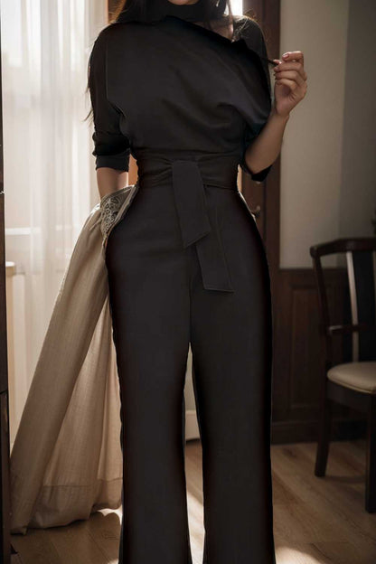 solid color one shoulder short sleeve jumpsuit 112214