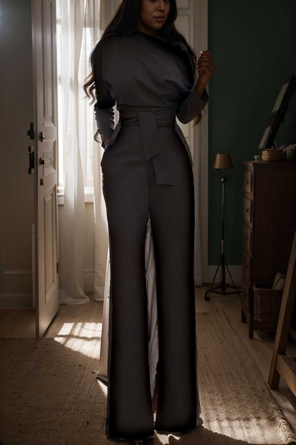 solid color one shoulder short sleeve jumpsuit 109794