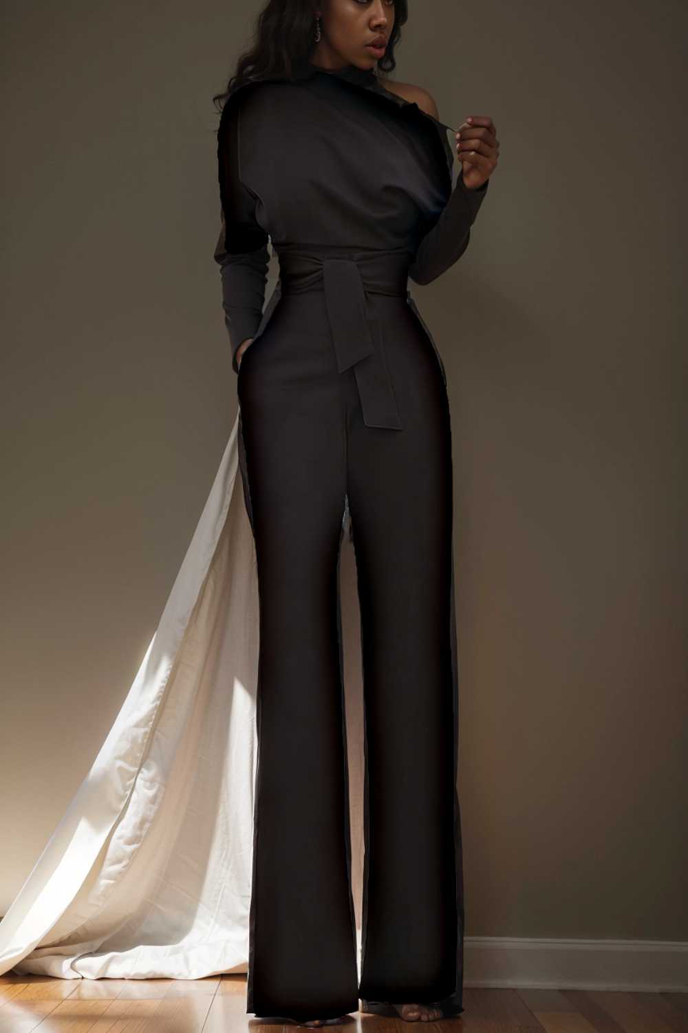 solid color one shoulder short sleeve jumpsuit 112087