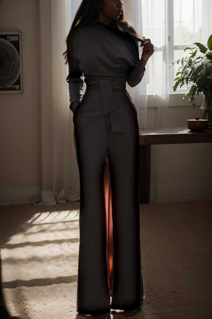 solid color one shoulder short sleeve jumpsuit 112085