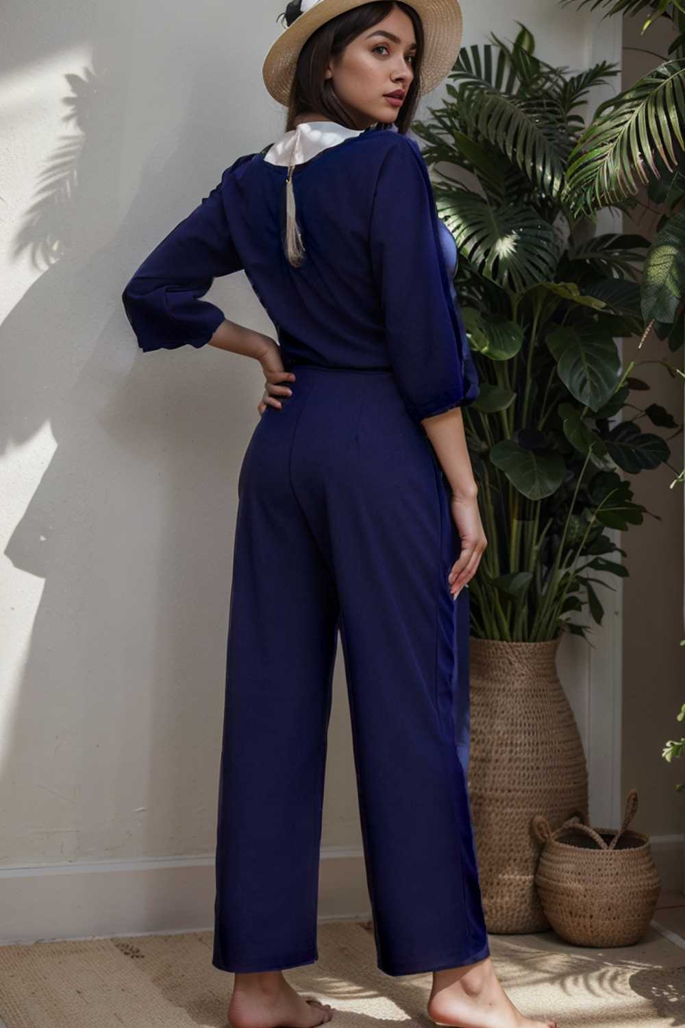 solid color one shoulder short sleeve jumpsuit 107870