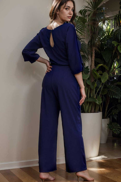 solid color one shoulder short sleeve jumpsuit 109749
