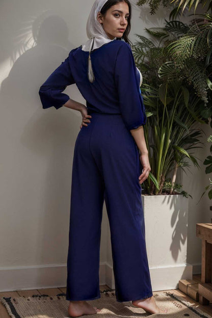 solid color one shoulder short sleeve jumpsuit 109748