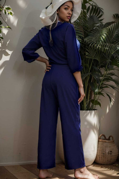 solid color one shoulder short sleeve jumpsuit 107869